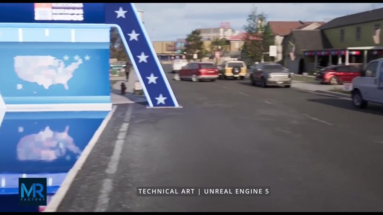 Virtual production scene in Unreal Engine 5 for MR Factory, Mediaset